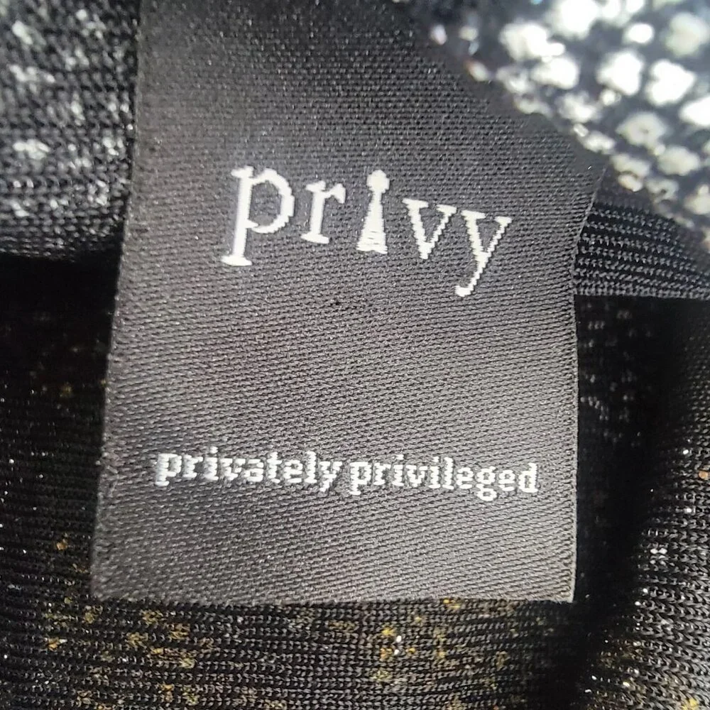 Privy Mini Dress Black Gold Sequin Long Sleeve Open Draped‎ Back Size Small EUC